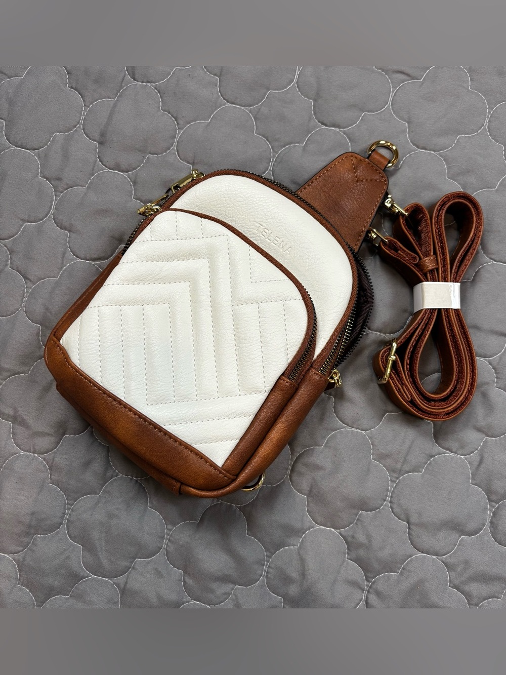 White and Brown Cross Body Sling Bag NWT